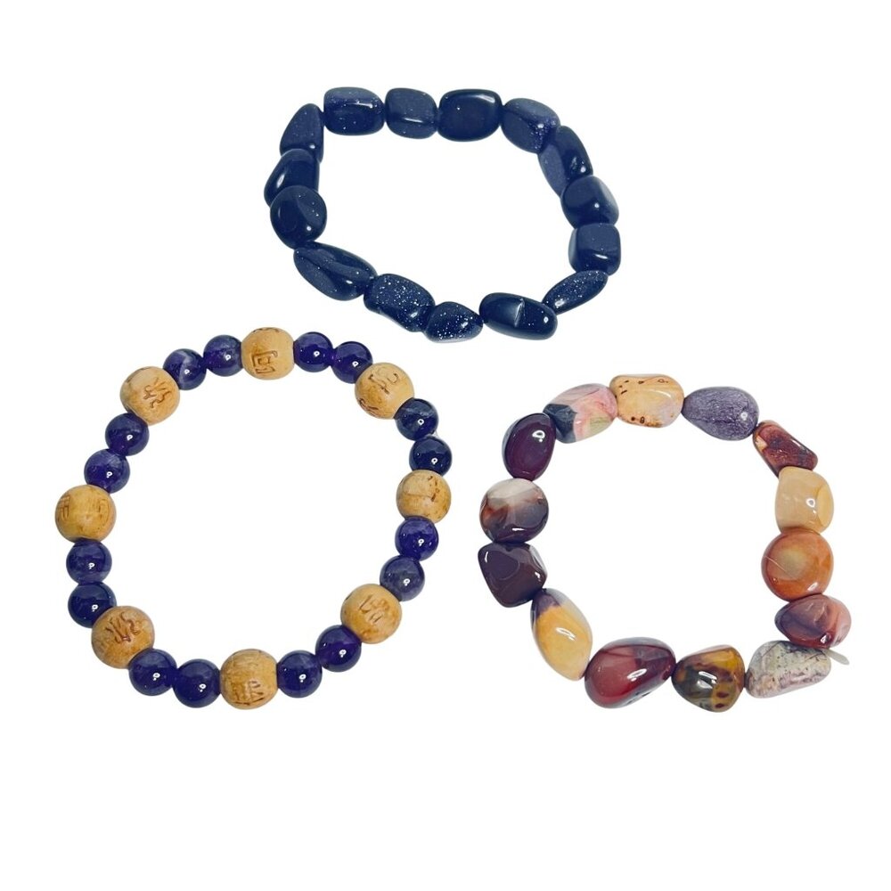 Lot Of 3 Purple And Brown Stretch Bracelets (6111) - Picture 1 of 4